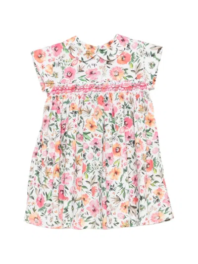 Siola Babies' Floral-print Peter-pan Collar Dress In White