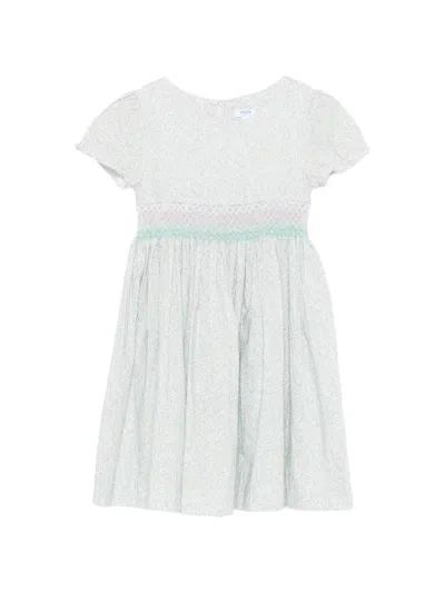 Siola Kids' Floral-print Smocked-waist Dress In White