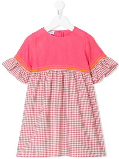 Siola Kids' Frill Sleeve Gingham Dress In Pink