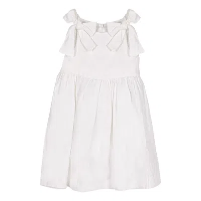 Siola Kids' Vestito In Lino Con Fiocchi In Bianco