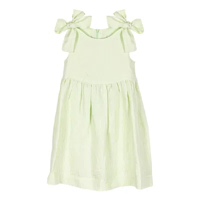 Siola Kids' Vestito In Lino Con Fiocchi In Verde