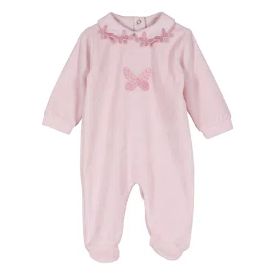 Siola Babies' Onesie With Embroidered Butterflies In Rosa