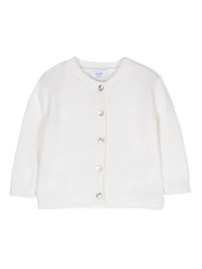 Siola Babies' Round-neck Button-down Cardigan In White