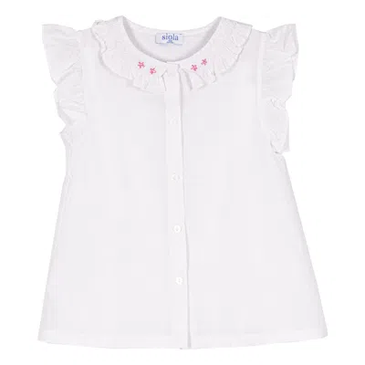 Siola Kids' Camicia Con Fiori Ricamati In Bianco
