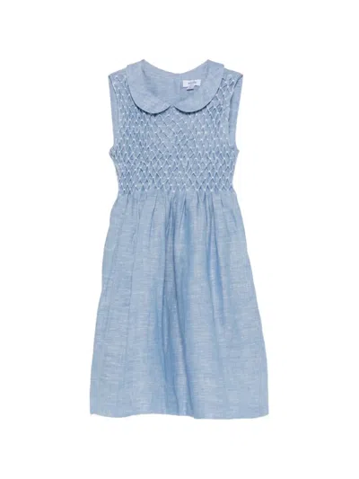 Siola Kids' Smocked Round-collar Dress In Blue