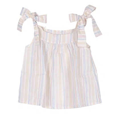 Siola Kids' Top Di Lino A Righe Con Fiocchi In Multicolor