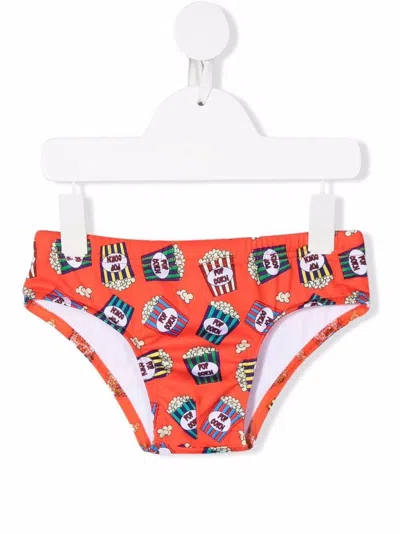 Siola Kids' Costume Slip Con Stampa Popcorn In Arancio