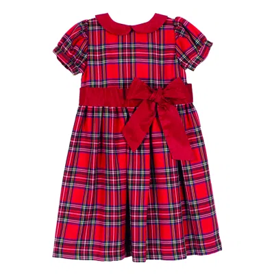 Siola Kids' Tartan Dress With Bow In Rosso