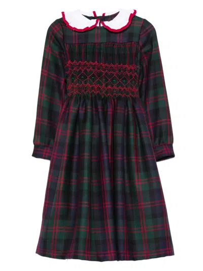 Siola Kids' Tartan Smocked Dress In Green