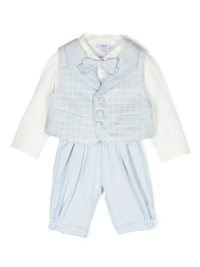 Siola Babies' Two-tone Cotton Trouser Set In Blue