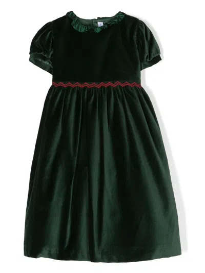 Siola Kids' Velvet-effect Embroidered-detail Dress In Green