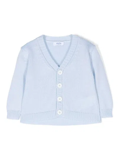 Siola Babies' V-neck Merino Wool Cardigan In Blue