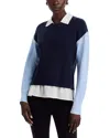 Sioni Color Blocked Layered Sweater In Blue Combo