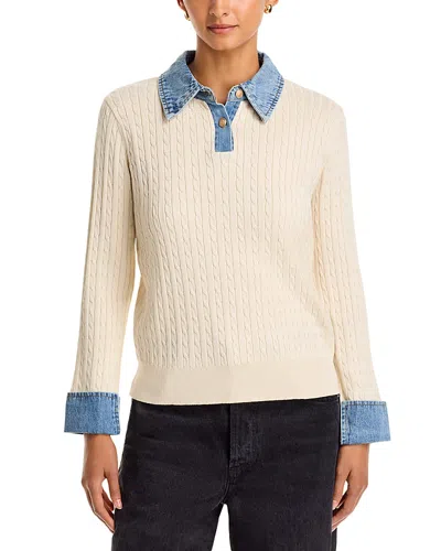 Sioni Denim Collared Sweater In Winter White/denim