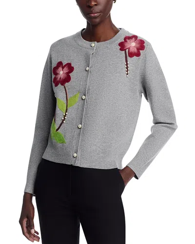 Sioni Double Knits Flower Embroidery Boyfriend Cardigan Sweater In Gray