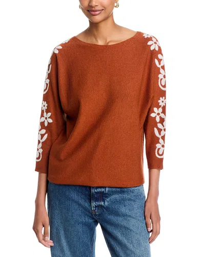 Sioni Embroidered Dolman Sleeve Sweater In Brown