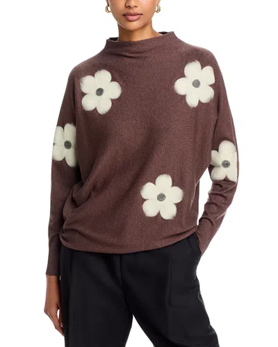 Sioni Embroidered Funnel Neck Sweater In Brown