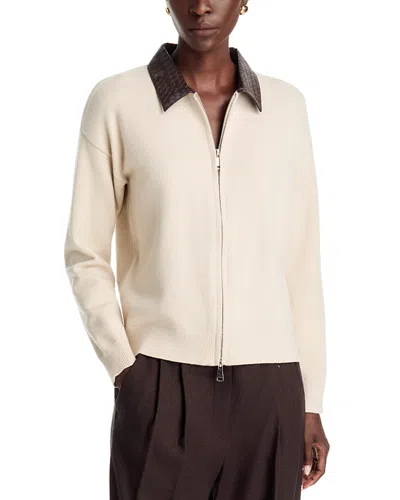 Sioni Faux Leather Collar Zip Front Jacket In Neutral
