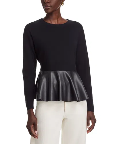 Sioni Faux Leather Peplum Hem Top In Black