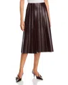 Sioni Faux Leather Piped Skirt In Brown