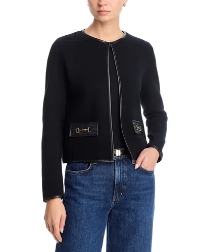 Sioni Faux Leather Trim Cardigan In Multi