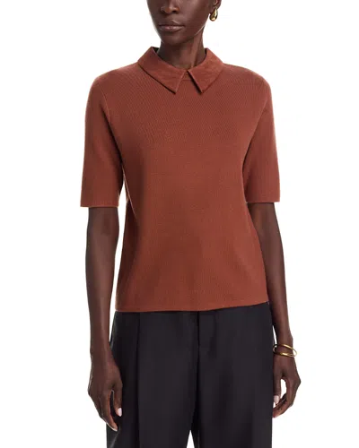 Sioni Faux Suede Collar Top In Brown