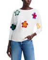 Sioni Floral Embroidered Dolman Sleeve Sweater In White