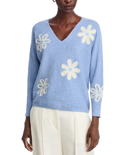 Sioni Floral Embroidered Dolman Sweater In Blue