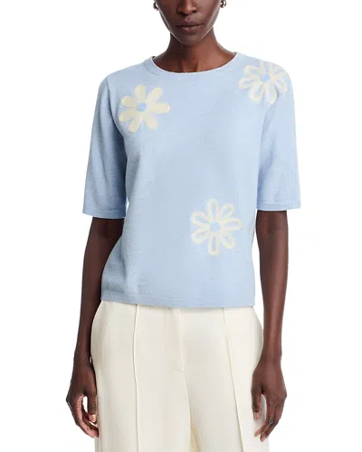 Sioni Floral Embroidered Short Sleeve Sweater In Blue