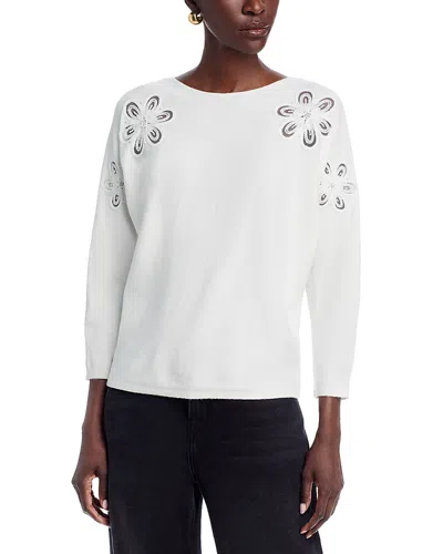Sioni Flower Embellished Dolman Sleeve Sweater In White
