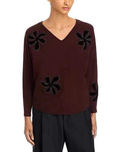 Sioni Flower Embellished V Neck Sweater In Brown