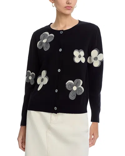 Sioni Flower Embroidered Crewneck Cardigan In Black
