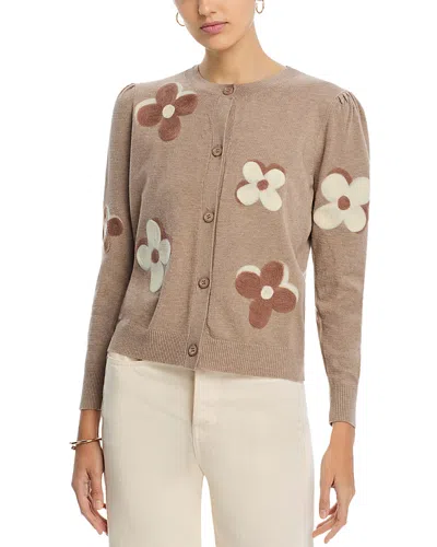 Sioni Flower Embroidered Crewneck Cardigan In Heather Hazel