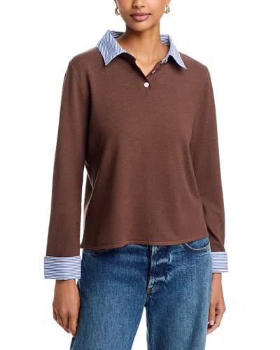 Sioni Layered Look Shirt Trim Sweater In Brown