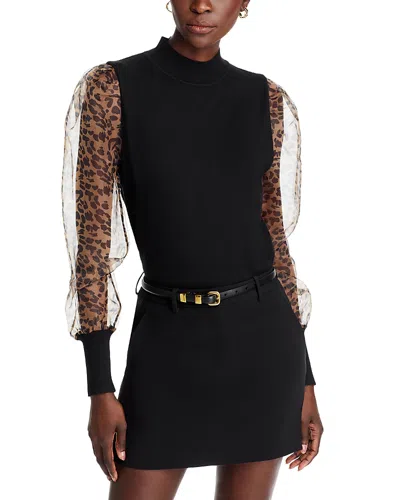 Sioni Mock Neck Puff Sleeve Sweater In Black