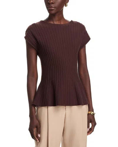 Sioni Ribbed Cap Sleeve Peplum Sweater In Brown