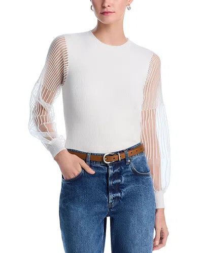 Sioni Sheer Pleated Long Sleeve Sweater In Eggshell