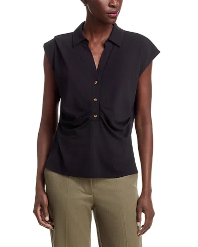 Sioni Short Sleeve Half Placket Pullover Top In Black
