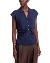Sioni Short Sleeve Half Placket Pullover Top In Blue