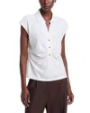 Sioni Short Sleeve Half Placket Pullover Top In White