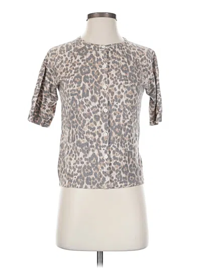 Pre-owned Sioni Short Sleeve Top Silver Animal Print Pattern Mock Neckline Tops