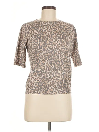 Pre-owned Sioni Short Sleeve Top Tan Animal Print Pattern Crew Neck Tops In Brown