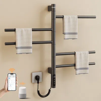 Sioyie Smart Rotating Heated Towel Rack For Bathroom, Wall-mounted Electric Towel Dryer With Swivel Bars, S In Gray
