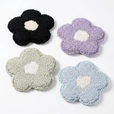 Sip Sip Hooray Cotton Daisy Tufted Mug Rug Coaster Set In White
