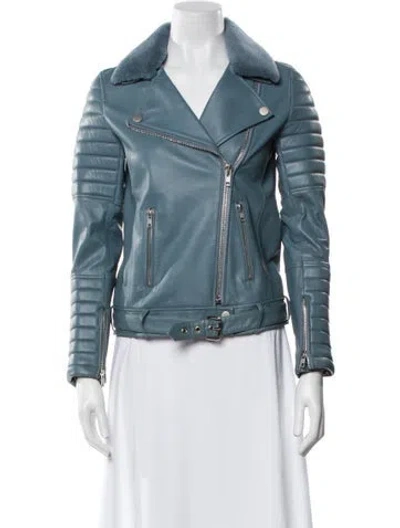 Pre-owned Sipos New York Leather Biker Jacket In Blue