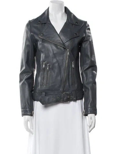 Pre-owned Sipos New York Leather Biker Jacket In Blue