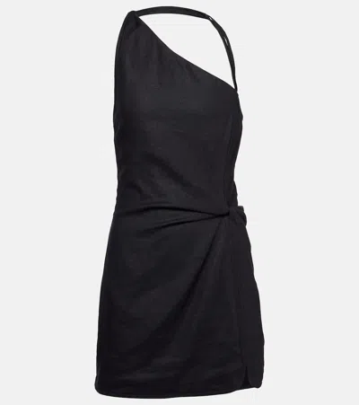 Sir Affogato Asymmetric Linen Minidress In Black