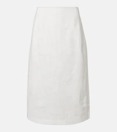 Sir Alessandra Embroidered Linen Midi Skirt