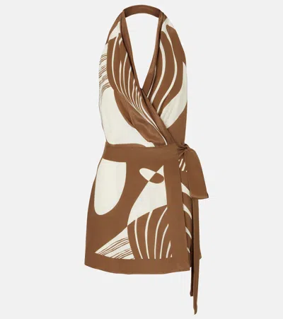 Sir Almara Printed Silk Wrap Dress In Brown