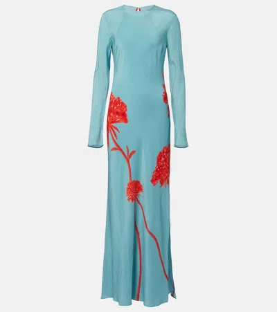 Sir Amelie Long Sleeve Silk Maxi Dress Flore In Green